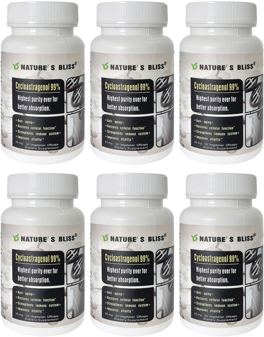 Nature'sbliss Cycloastragenol bottle with 25 mg capsules for daily use