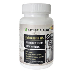 Nature'sbliss Cycloastragenol capsules close-up showing acid-resistant DRcaps design.