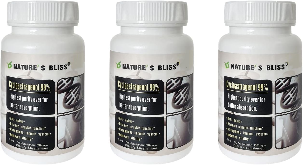 Nature'sbliss Cycloastragenol bottle with 90 capsules for daily use.