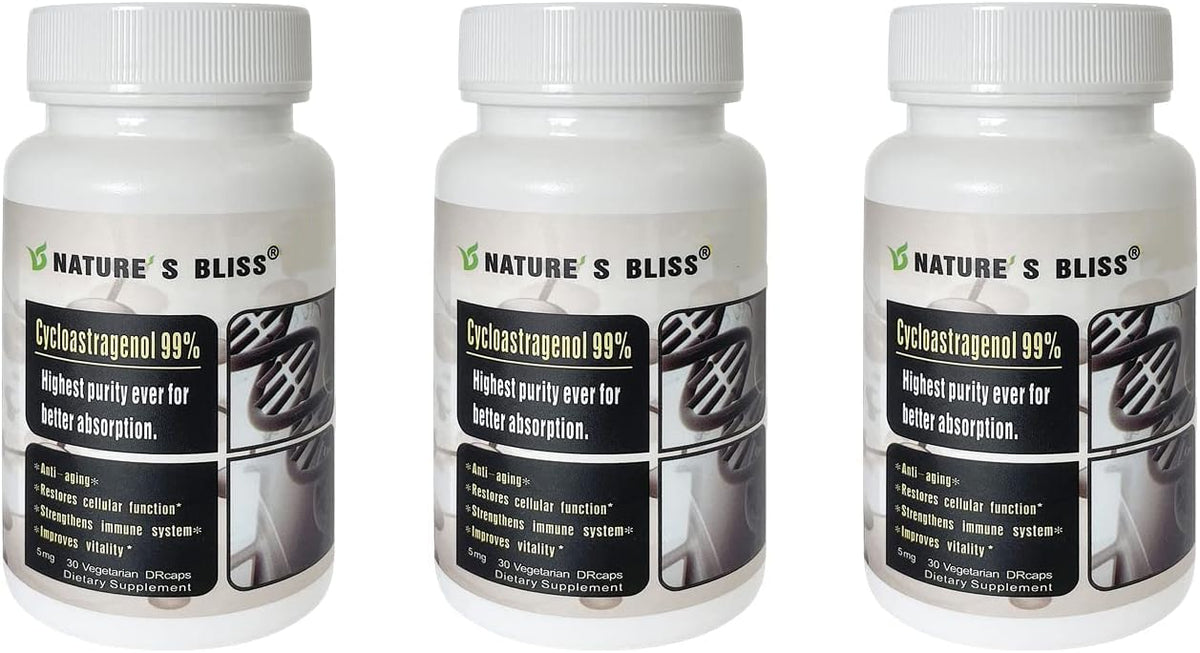 Nature'sbliss Cycloastragenol bottle with 90 capsules for daily use.