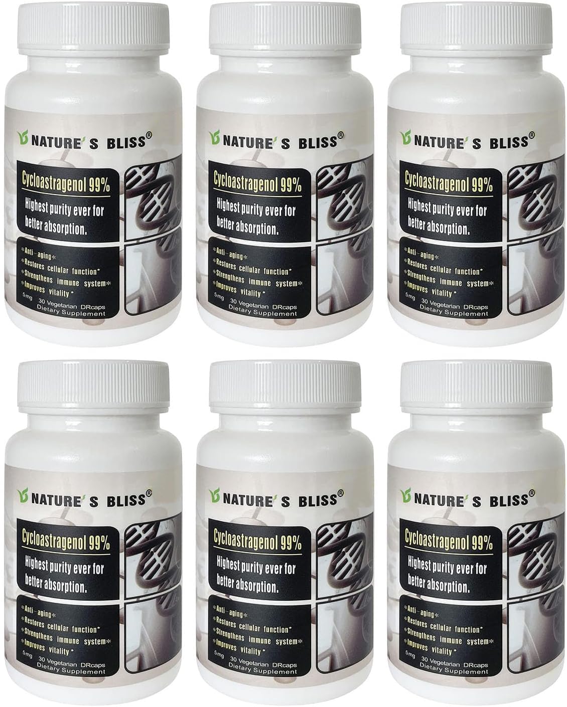 Nature'sbliss stomach acid protected Cycloastragenol 180caps front view showing packaging and quality.