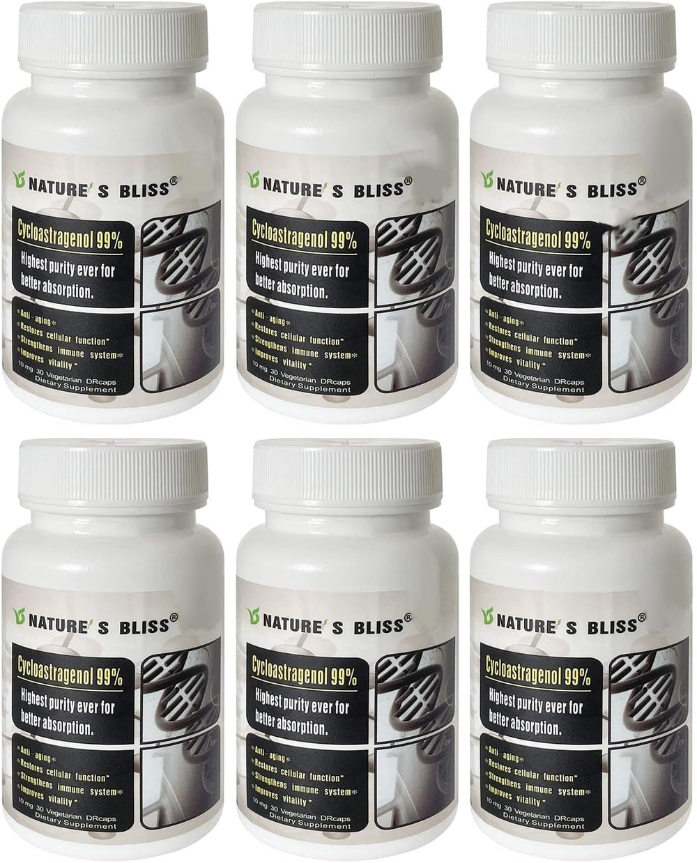 Nature'sbliss telomerase capsules bottle with protective DRcaps design for safe storage.