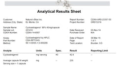Nature'sbliss third-party lab certification indicating tested purity and potency.