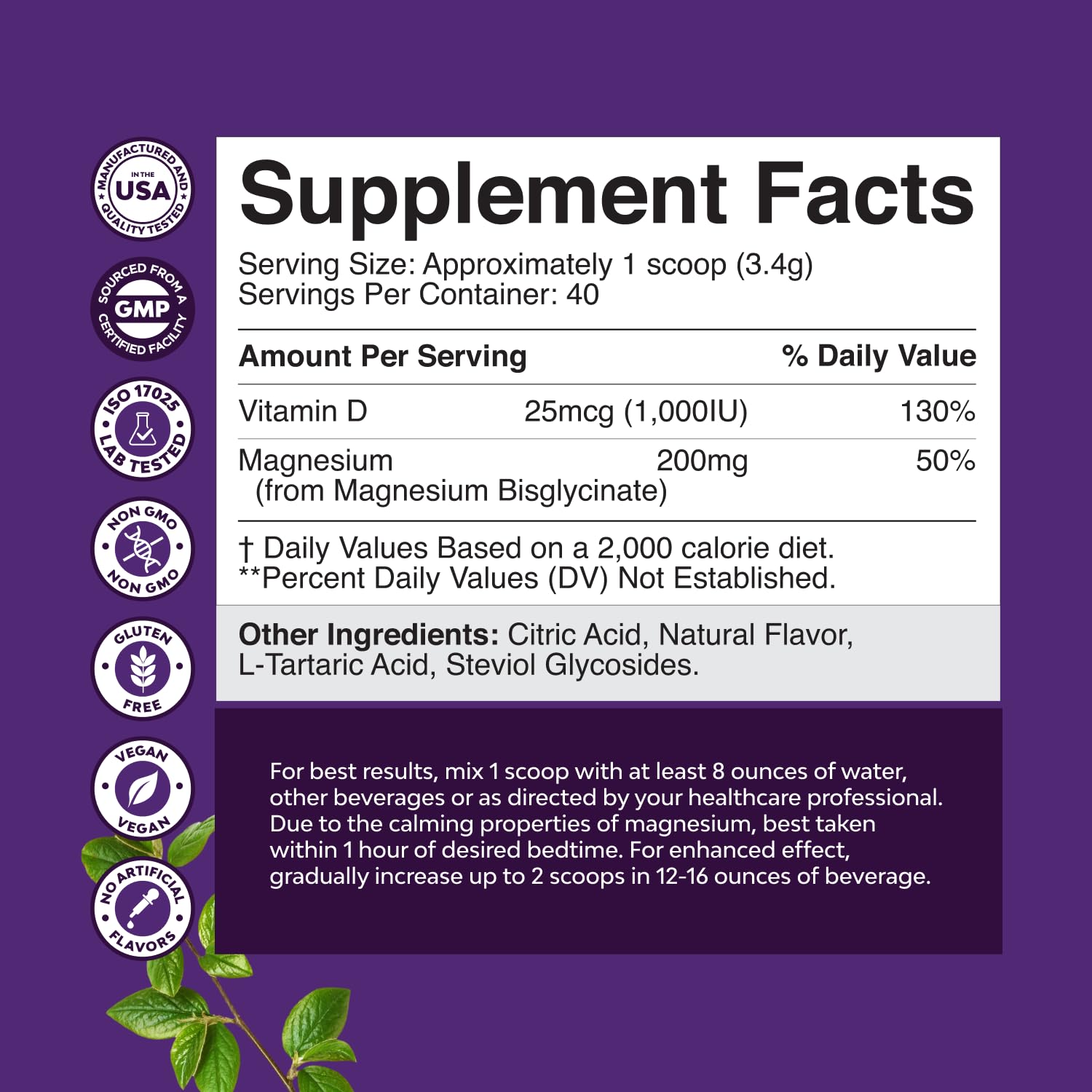 Honey lemon flavored magnesium powder from Natures Craft for easy nightly ritual