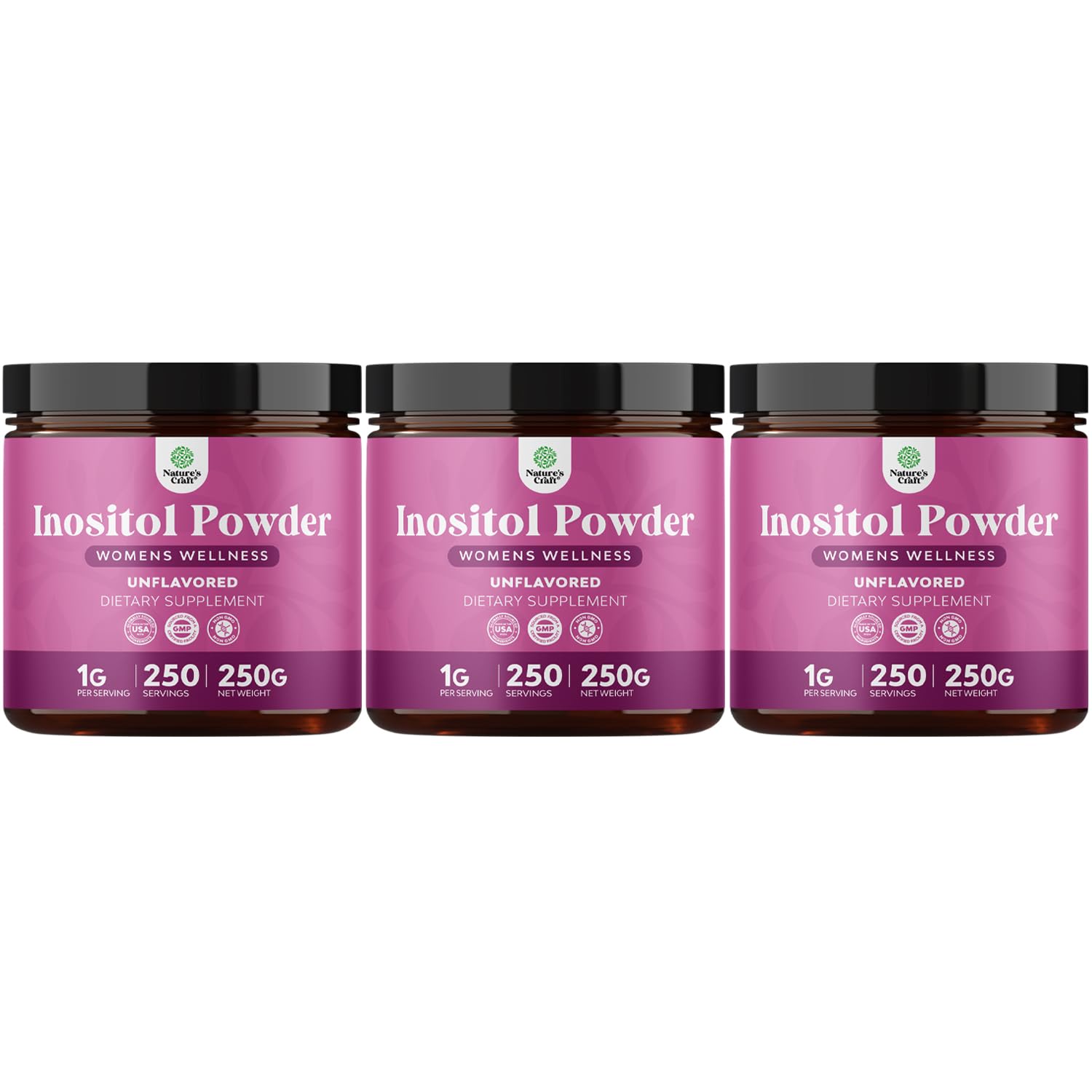 Natures Craft Premium Inositol Powder bottle front for gentle fertility support