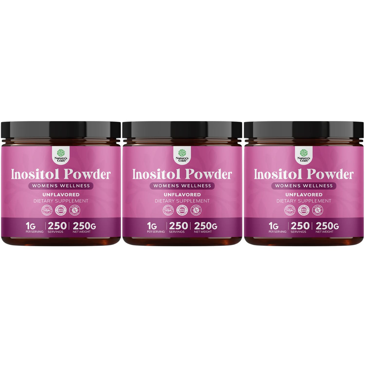Natures Craft Premium Inositol Powder bottle front for gentle fertility support