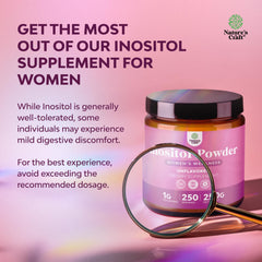 Natures Craft Inositol Powder poured into water to show easy mixing