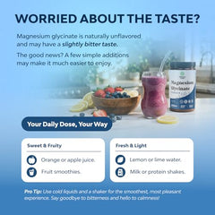 Nature's Craft Magnesium powder mixed into juice demonstrates convenient daily use.