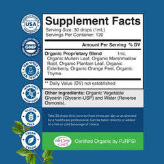 Natures Craft mullein leaf drops label shot showing vegan organic ingredients.
