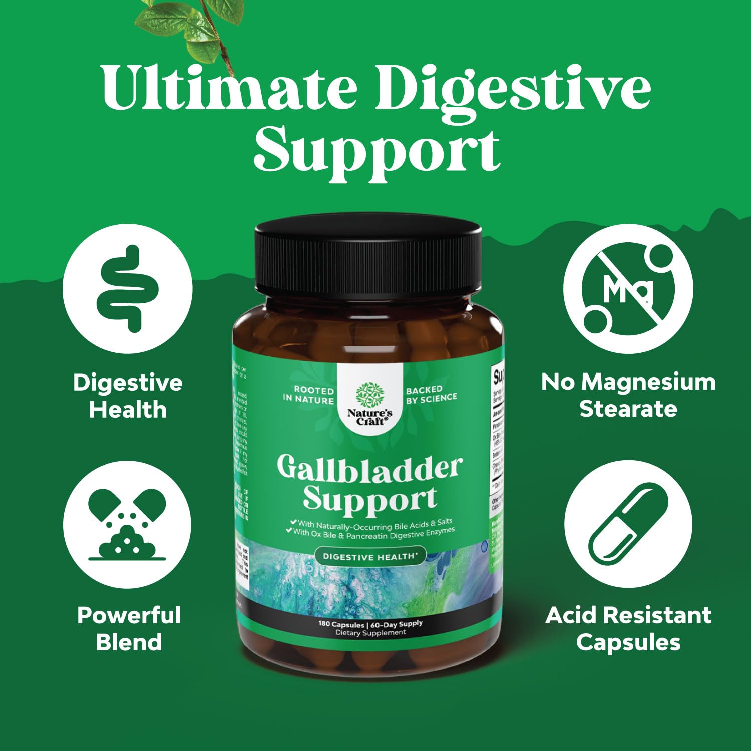 Nature's Craft Pancreatin digestive enzymes capsules shown.