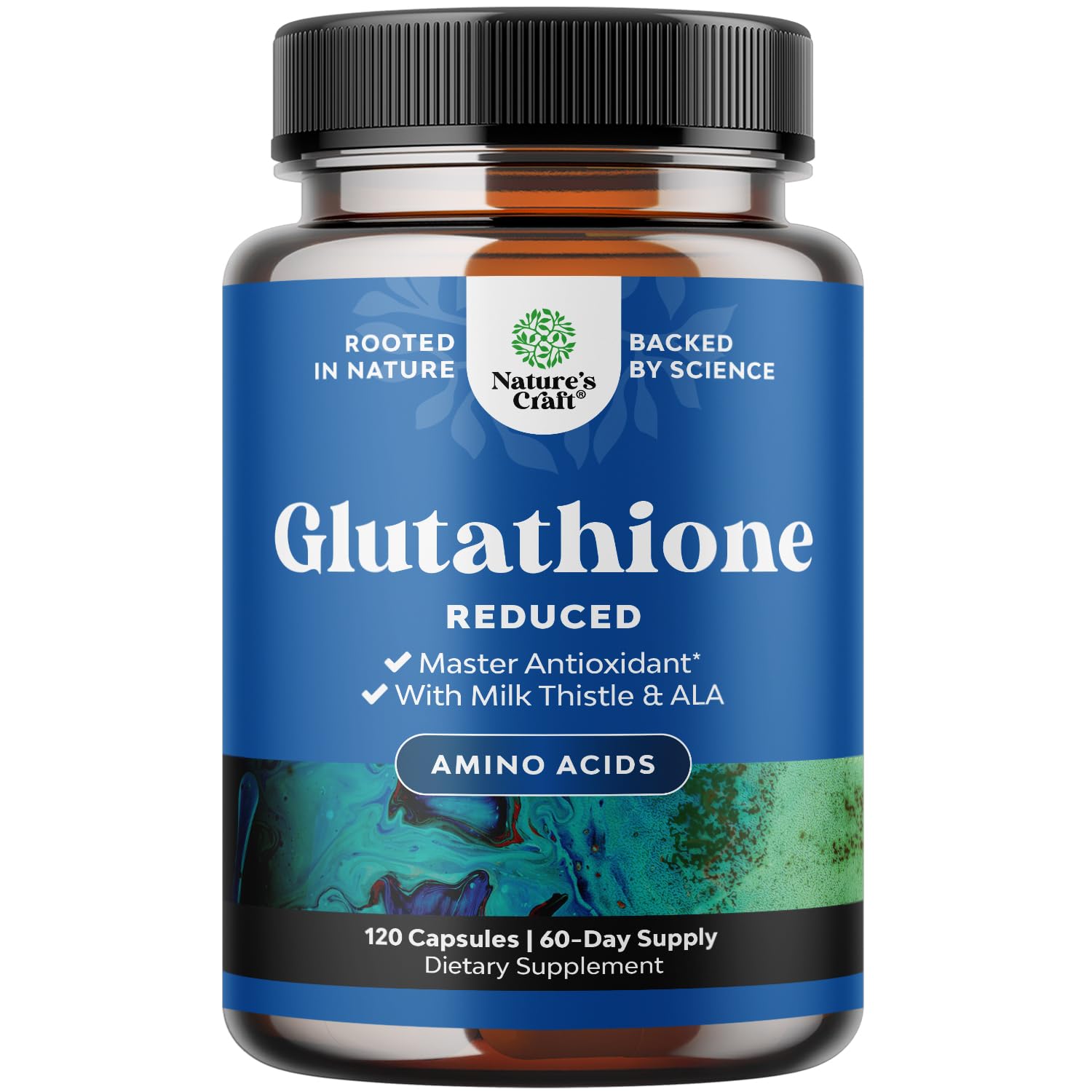 Natures Craft Reduced Glutathione bottle promotes skin radiance and liver support.