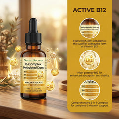 NatureSecrets B-Complex Drops liquid texture suggests fast absorption.