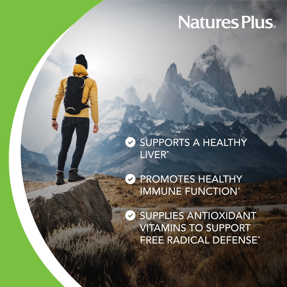NaturesPlus AgeLoss artichoke ingredient bottle highlights plant-based liver-support.