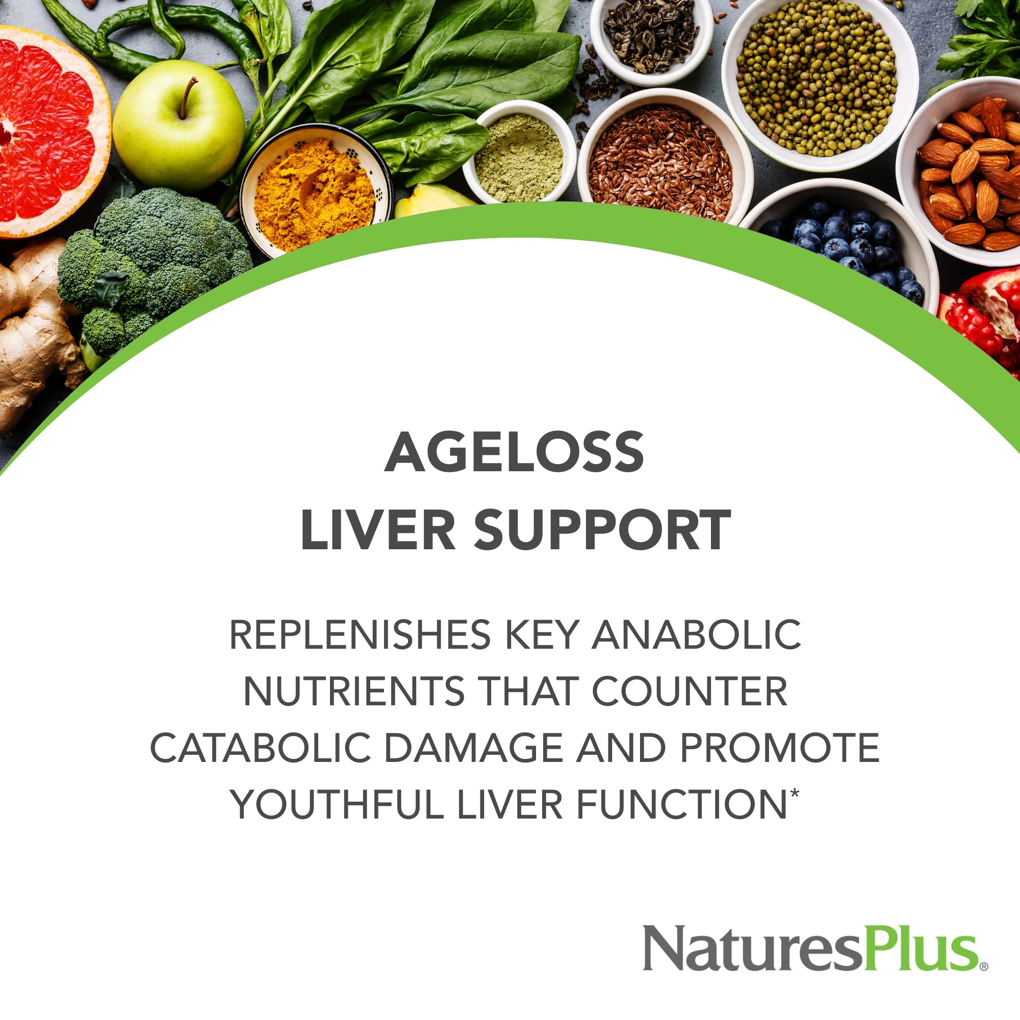 NaturesPlus AgeLoss capsules close-up for convenient daily liver-support routine.