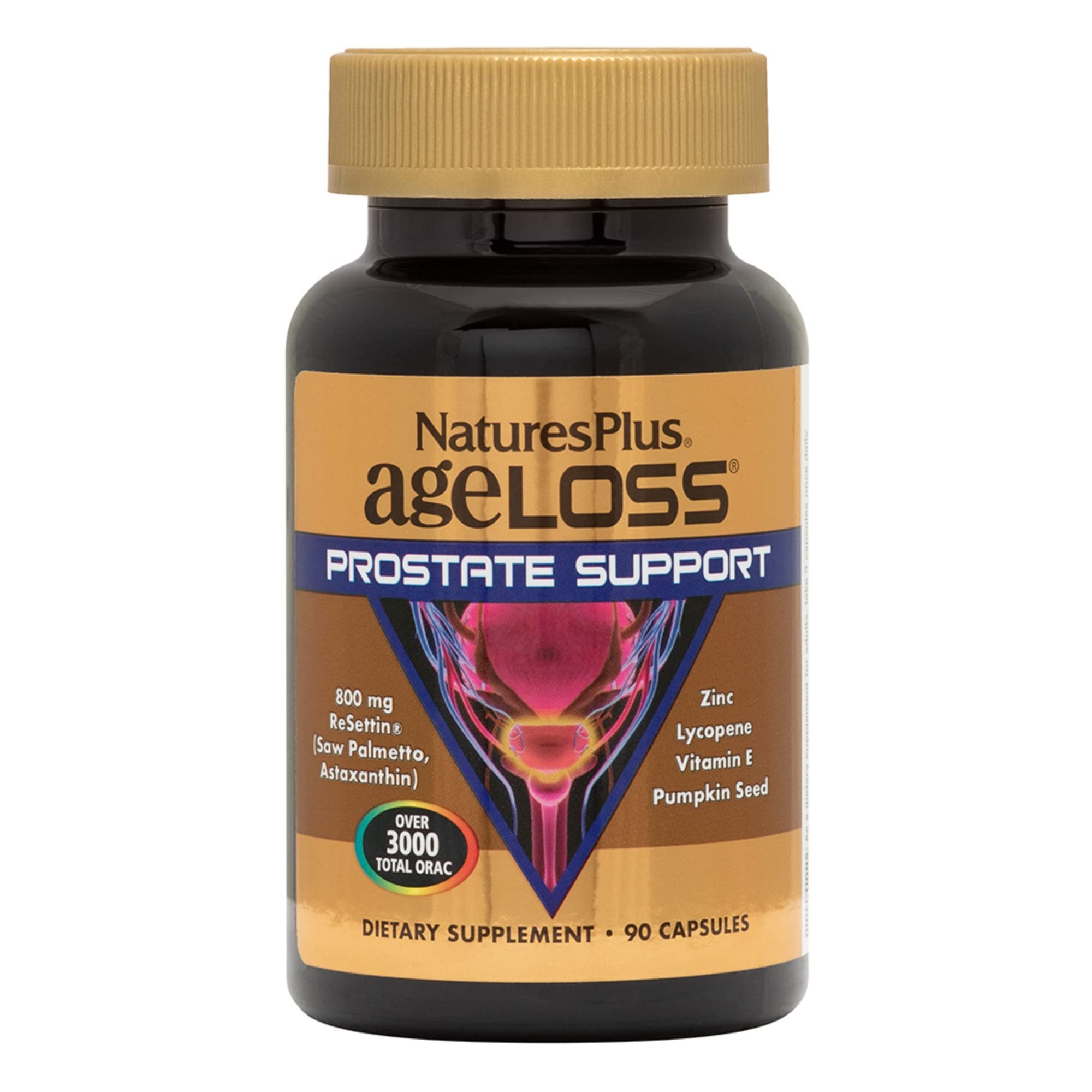 NaturesPlus AgeLoss Prostate Support bottle with 90 capsules for daily urinary comfort
