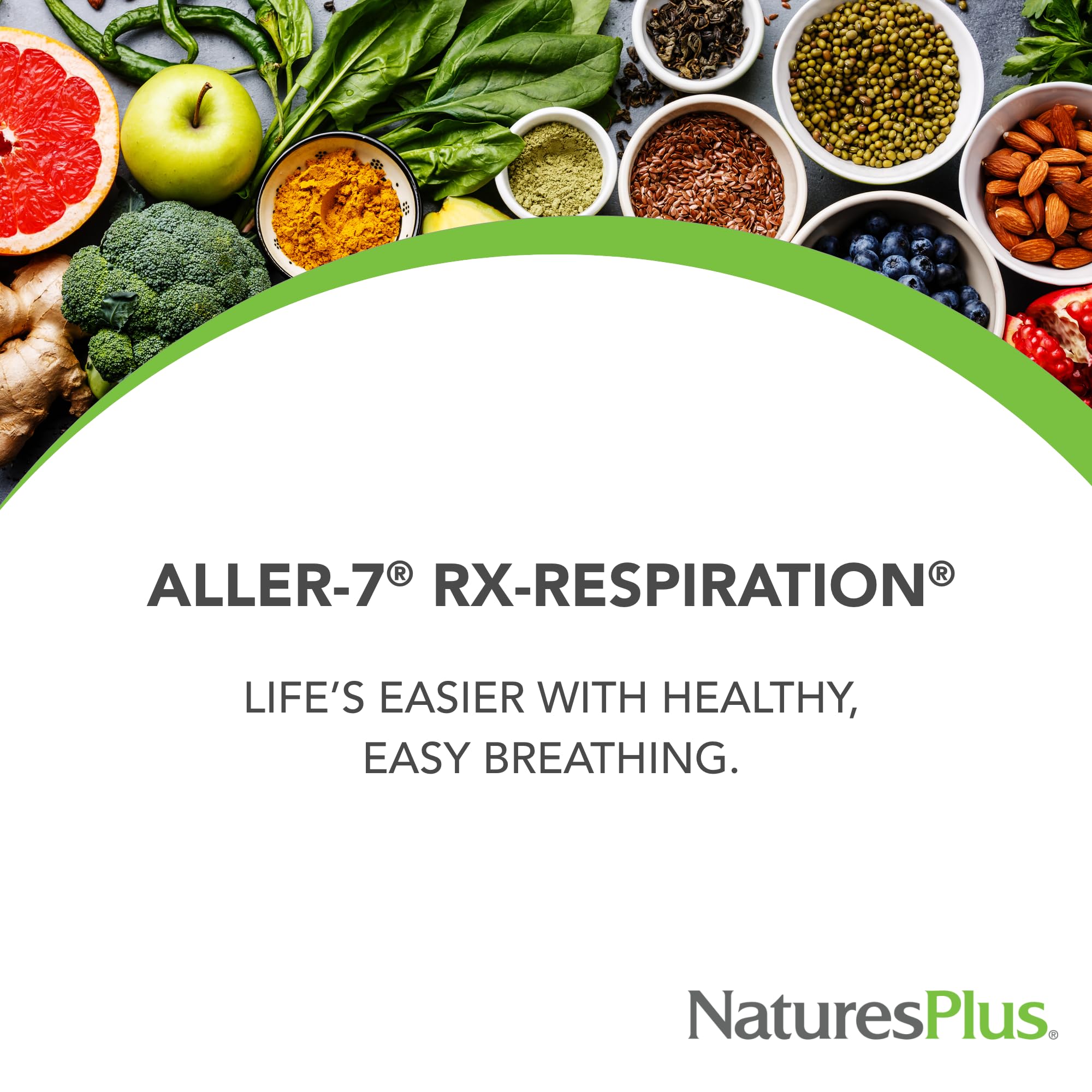 Close-up of Aller-7 Rx-Respiration capsules showing easy, non-drowsy daily use.