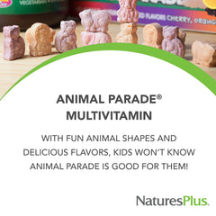 Kids enjoying the animal-shaped vitamins in natural cherry, orange, and grape flavors.