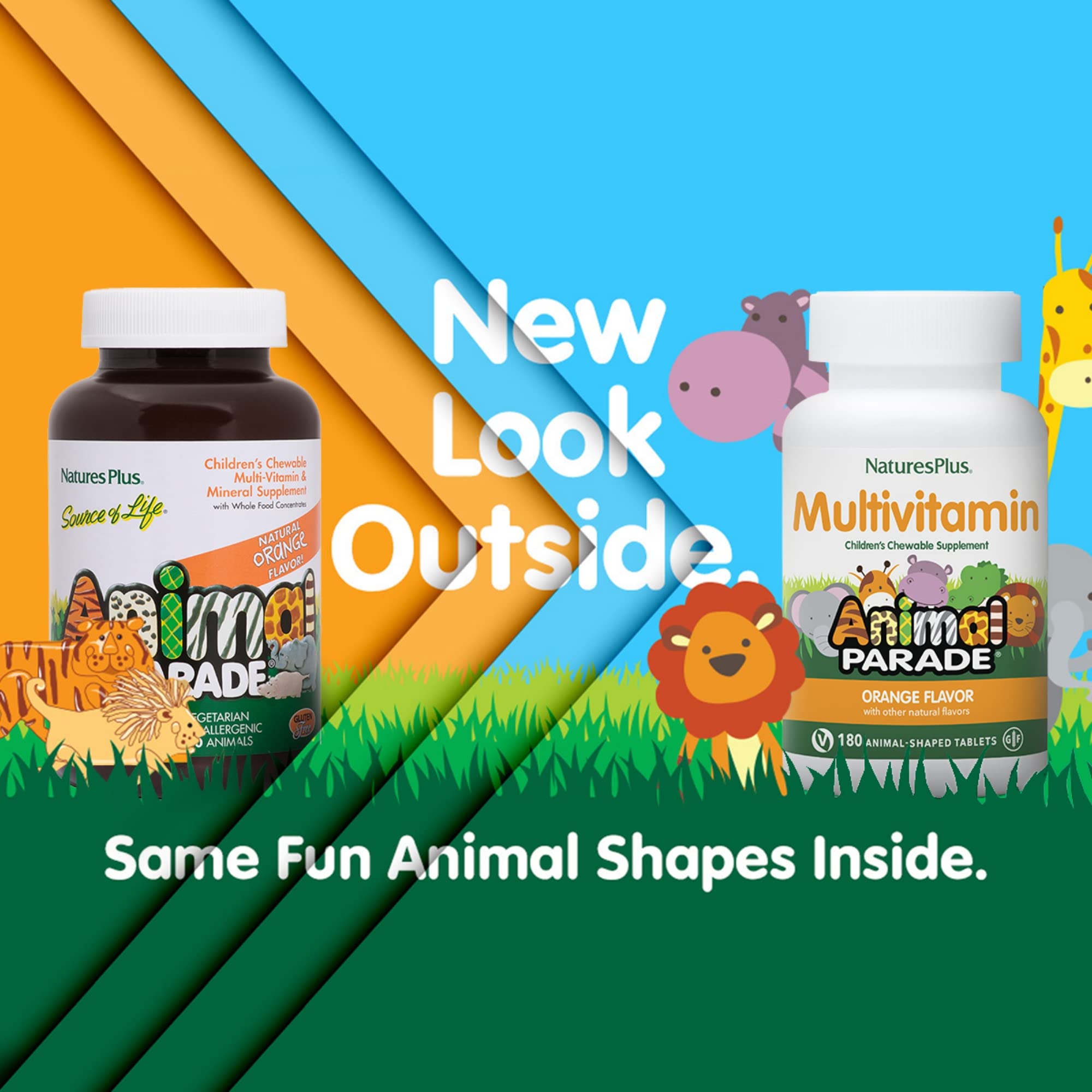 NaturesPlus Animal Parade child taking a chewable tablet for daily support.