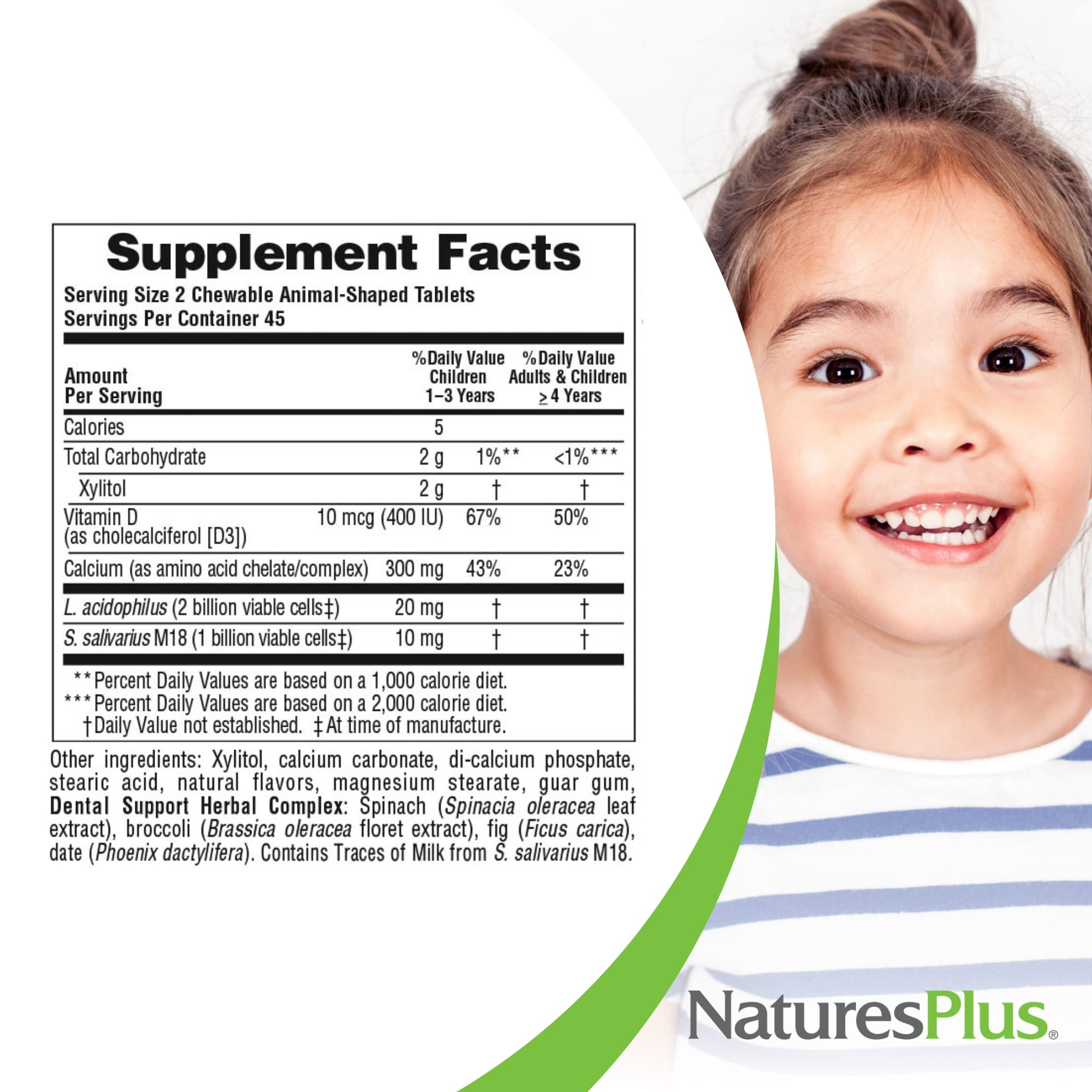 NaturesPlus Animal Parade dental-support herbal complex ingredients visible on label