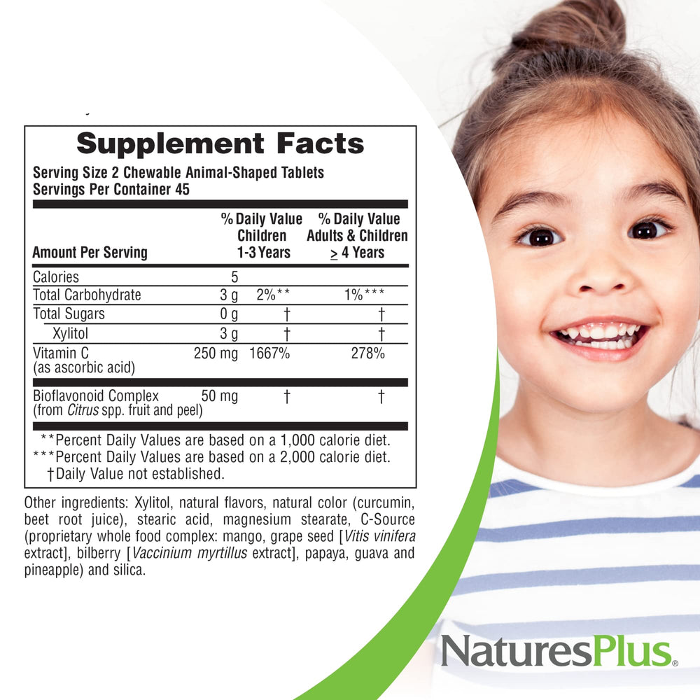 NaturesPlus Animal Parade gluten-free and vegan vitamin C suitable for sensitive diets
