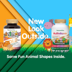 NaturesPlus Animal Parade Gold animal-shaped chewables for kid-friendly daily nutrition.