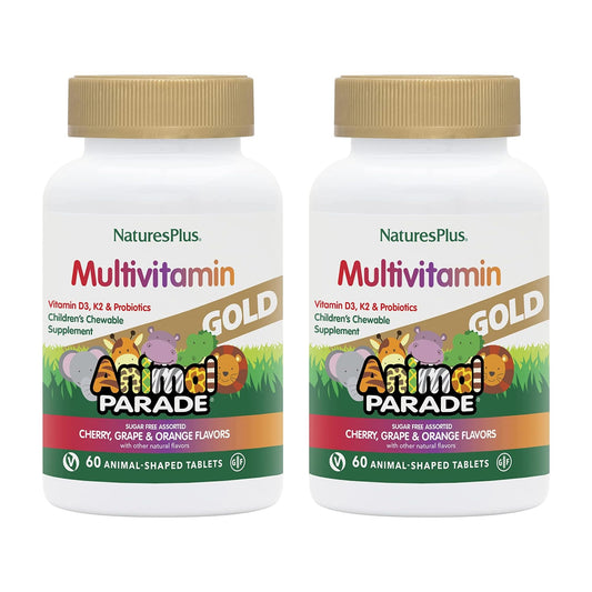 NaturesPlus Animal Parade Gold bottle front for daily kid nutrition.
