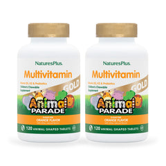 NaturesPlus Animal Parade Gold orange chewable tablets, kid-friendly nutrition in a convenient 2-pack