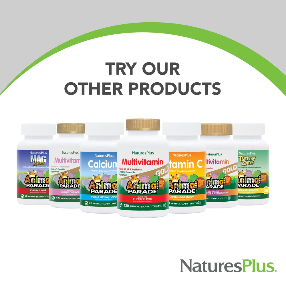 NaturesPlus Animal Parade kid-friendly shapes invite a pleasant routine.