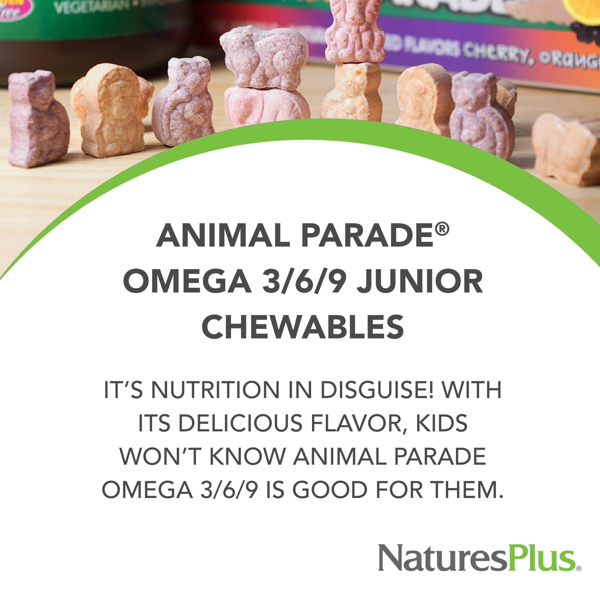 Serving details on label with omega amounts for Animal Parade Junior.