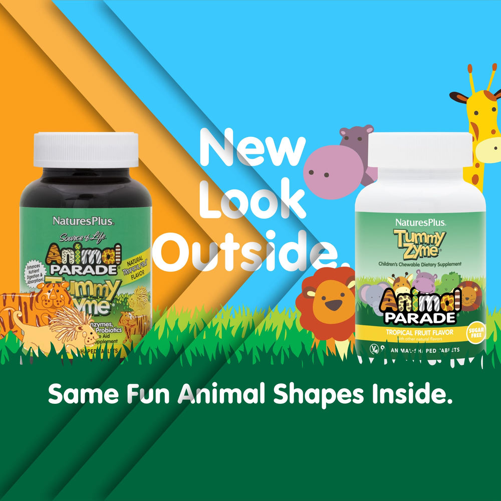 NaturesPlus Animal Parade Tummy Zyme animal-shaped chewables support daily digestion for children
