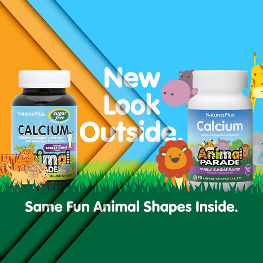 NaturesPlus Animal Parade vanilla sundae flavor chewables shown for children.