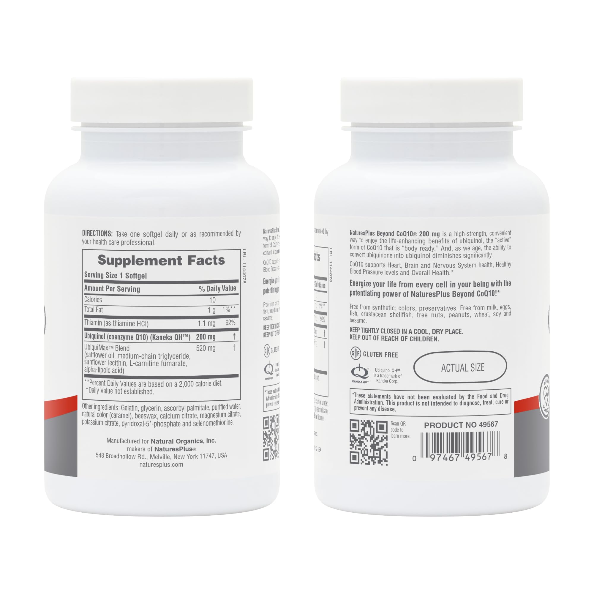 NaturesPlus Beyond CoQ10 gluten-free badge on the product label.
