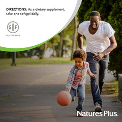 NaturesPlus Beyond CoQ10 softgels in a morning routine setup.