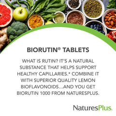 NaturesPlus Biorutin label vegetarian gluten-free detail, reassuring allergen-conscious choice.