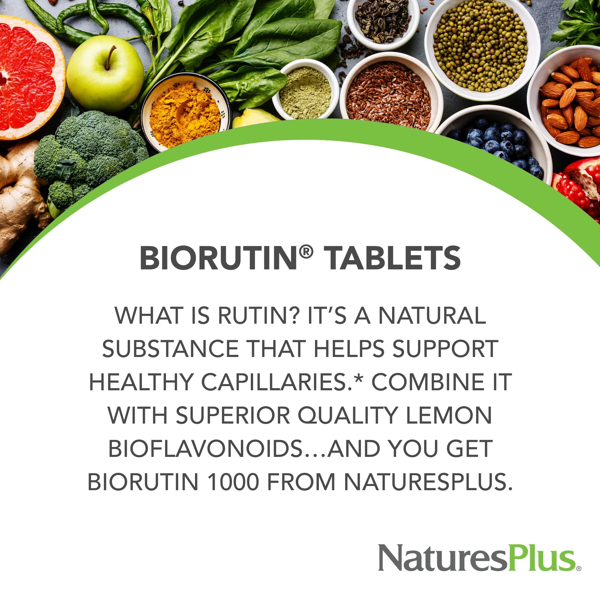 NaturesPlus Biorutin 90-count tablets displayed for easy daily use.