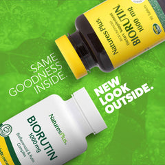 NaturesPlus Biorutin tablets close-up highlighting 1000 mg rutin complex for daily potency.