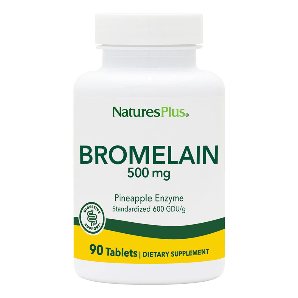 NaturesPlus Bromelain 500 mg tablets in bottle for daily use.