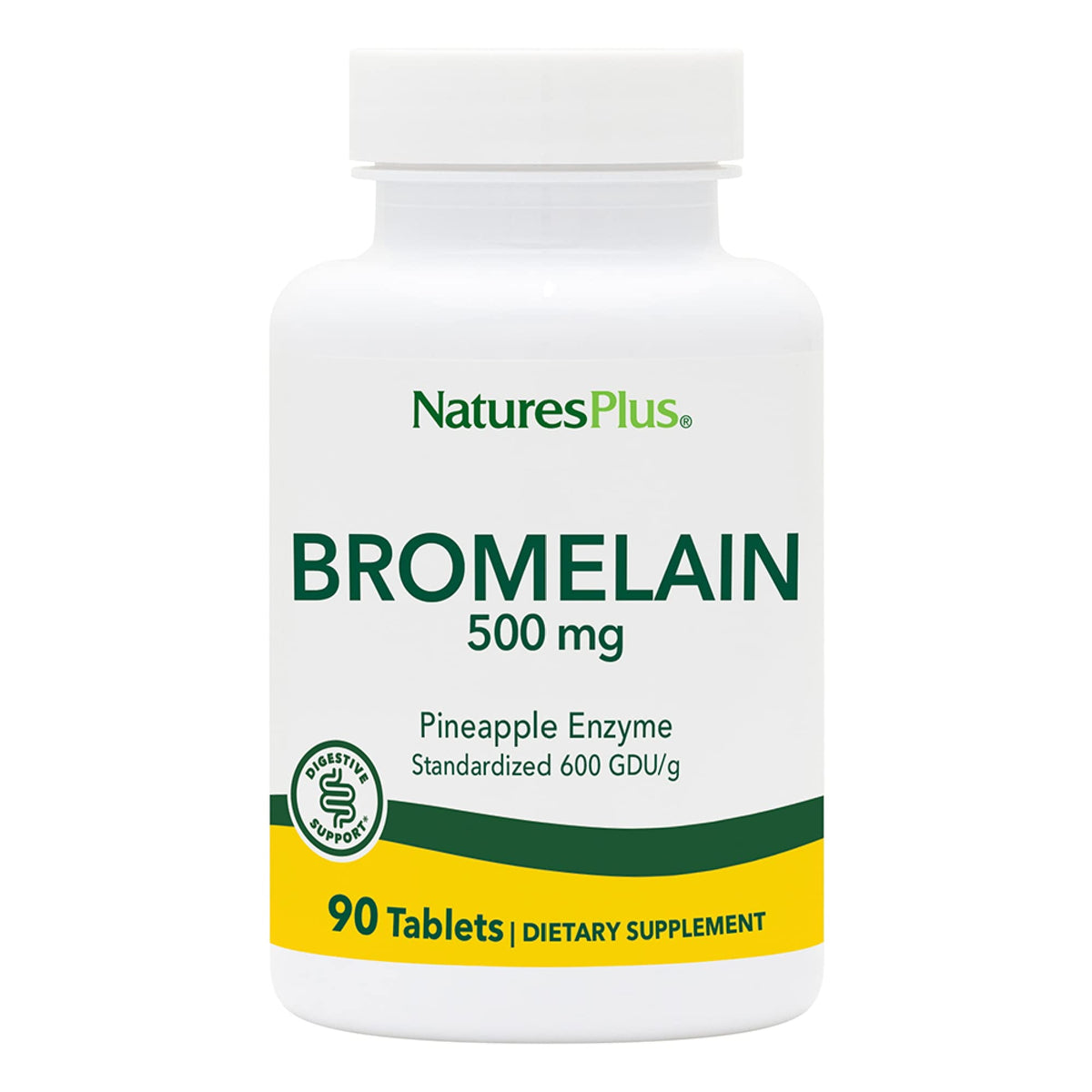 NaturesPlus Bromelain 500 mg tablets in bottle for daily use.