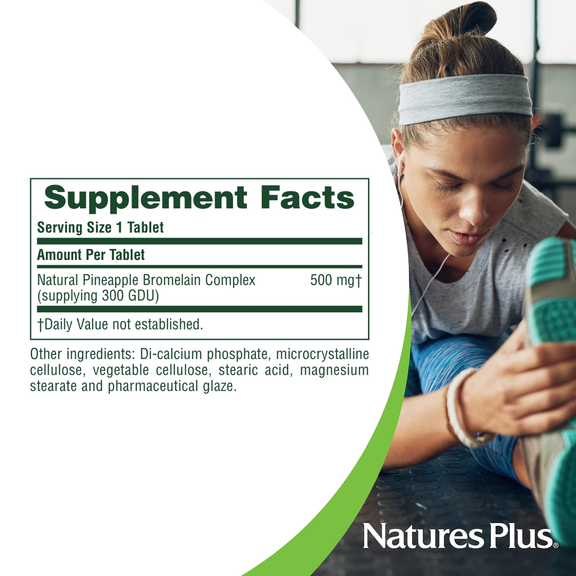 Front view of NaturesPlus Bromelain bottle ready for daily supplementation.