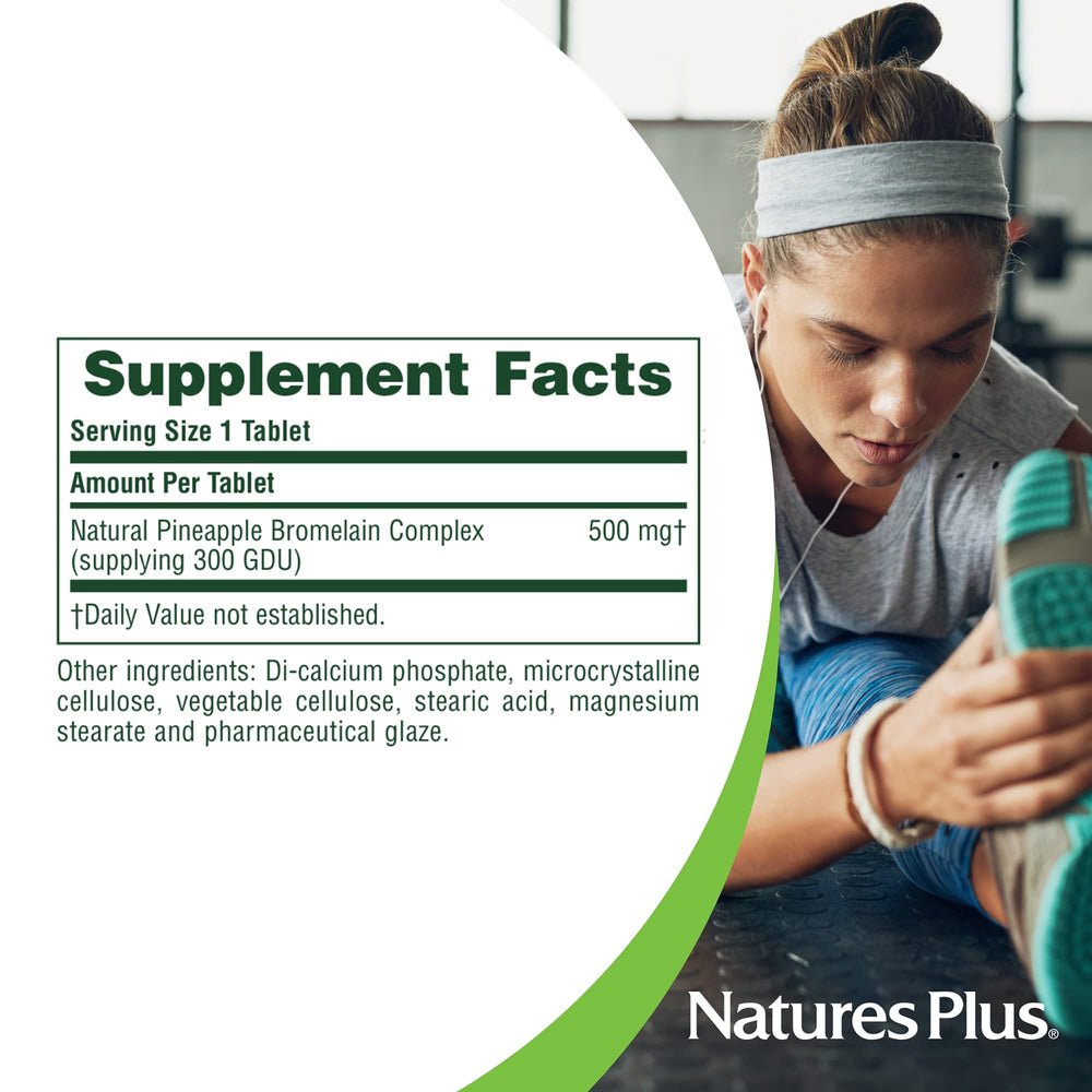 Front view of NaturesPlus Bromelain bottle ready for daily supplementation.