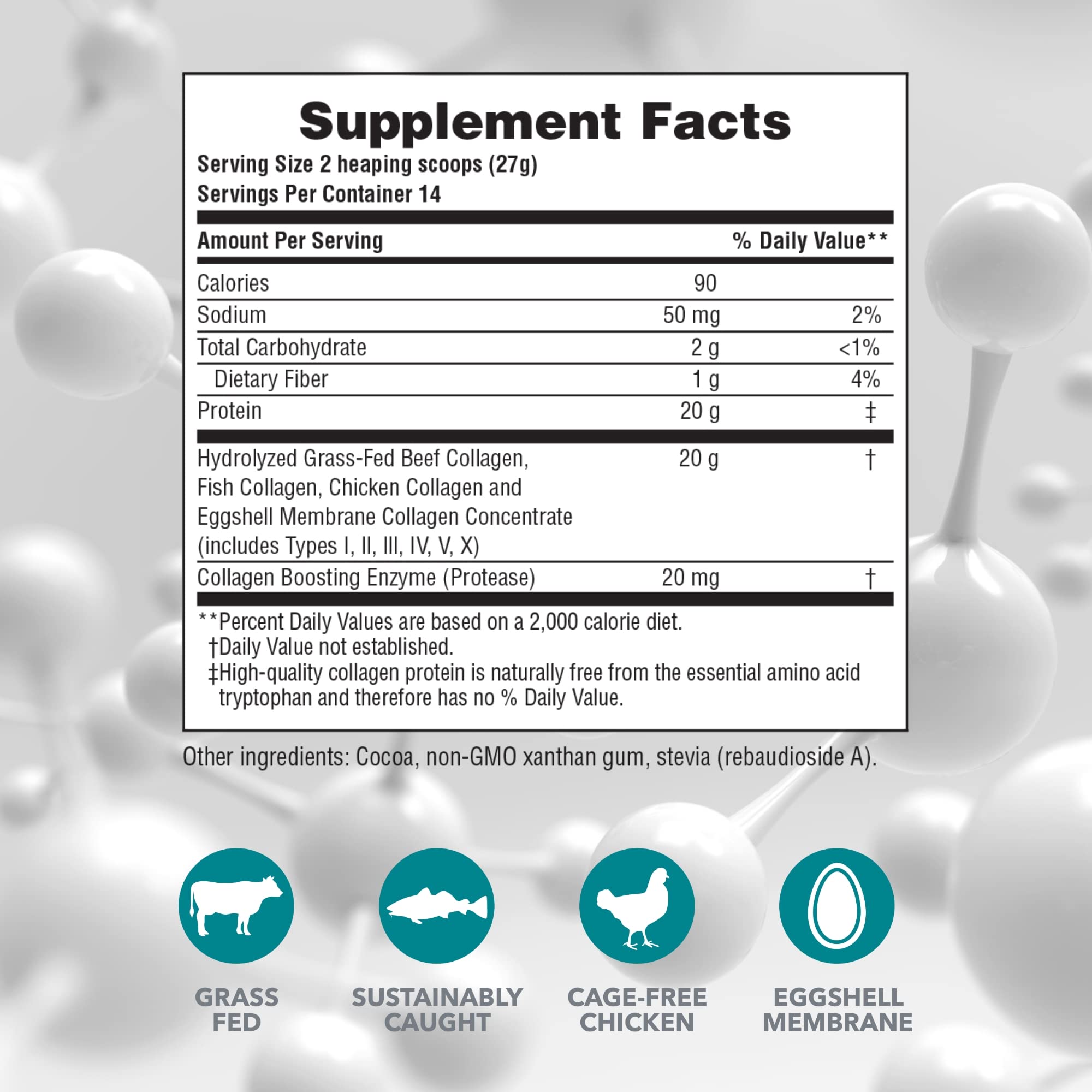 NaturesPlus Collagen Peptides chocolate powder dissolving easily in liquids.