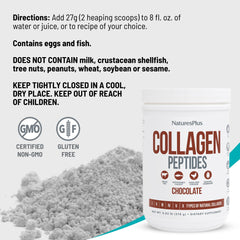 NaturesPlus Collagen Peptides chocolate bottle suggesting nail strength support.