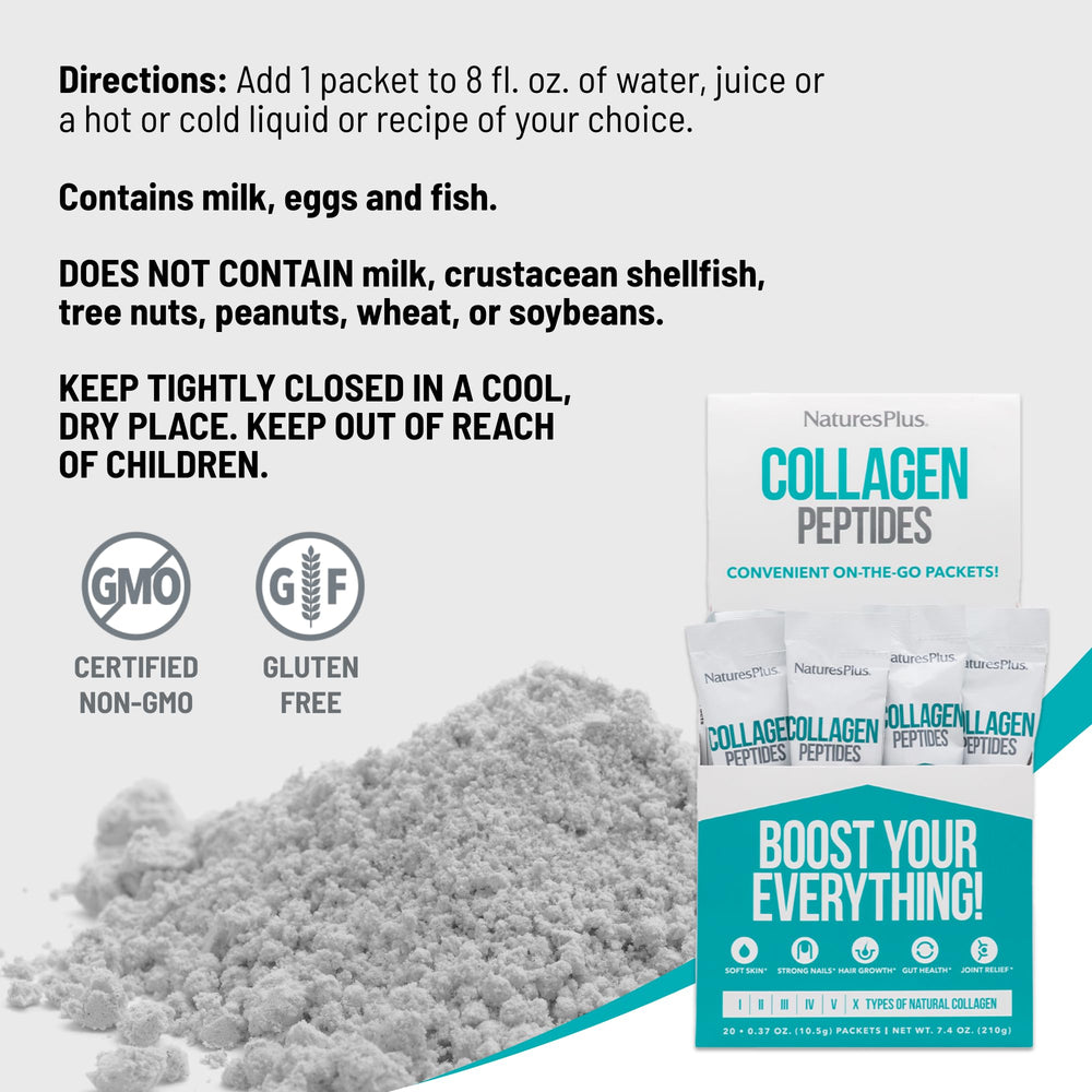 NaturesPlus Collagen Peptides ingredients—clear sourcing and six collagen types