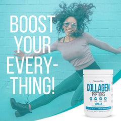 NaturesPlus Collagen Peptides Vanilla label detail showing six collagen types