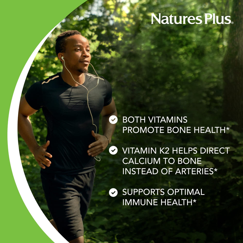 Nature'sPlus D3 K2 bottle on wood table – convenient daily routine