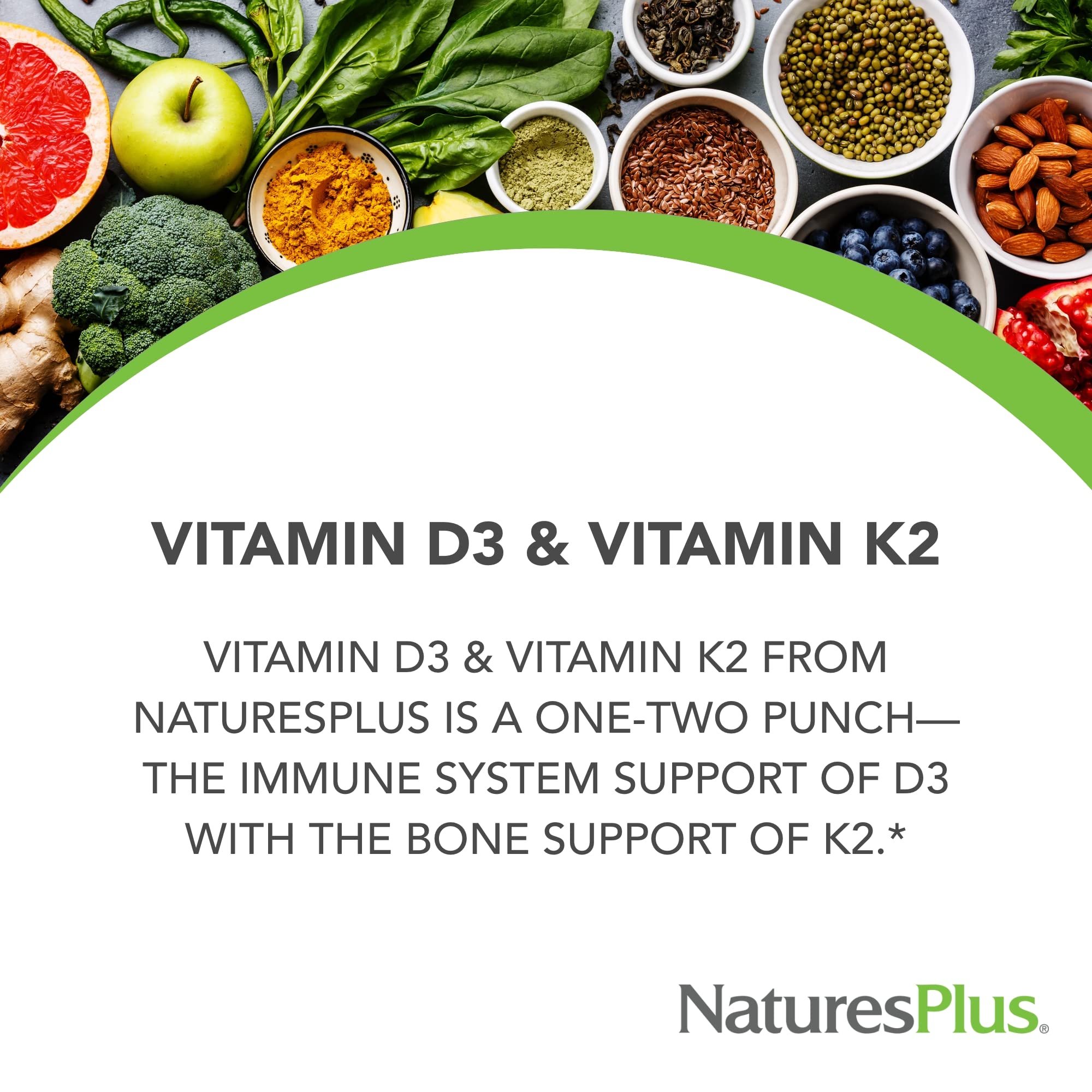 Nature'sPlus D3 K2 gluten-free vegetarian symbol – suitable for plant-based diets