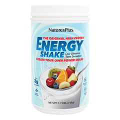 NaturesPlus Energy Shake bottle front showing 16 g plant-based protein for energy.