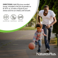 NaturesPlus Energy Shake glass with fruit to illustrate customizable protein shake.