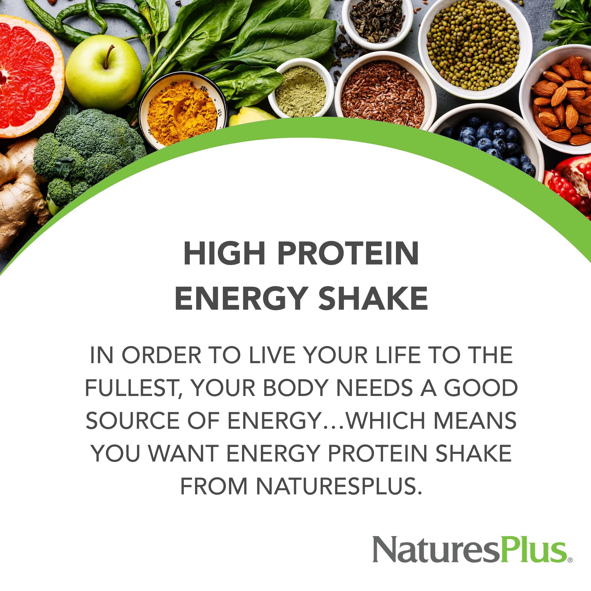 NaturesPlus Energy Shake serving scoop poured into glass to show mixability.