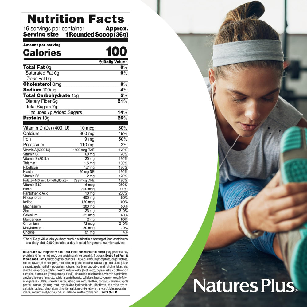 NaturesPlus Fruitein Exotic Red Fruit Shake ingredients list with goji and acai